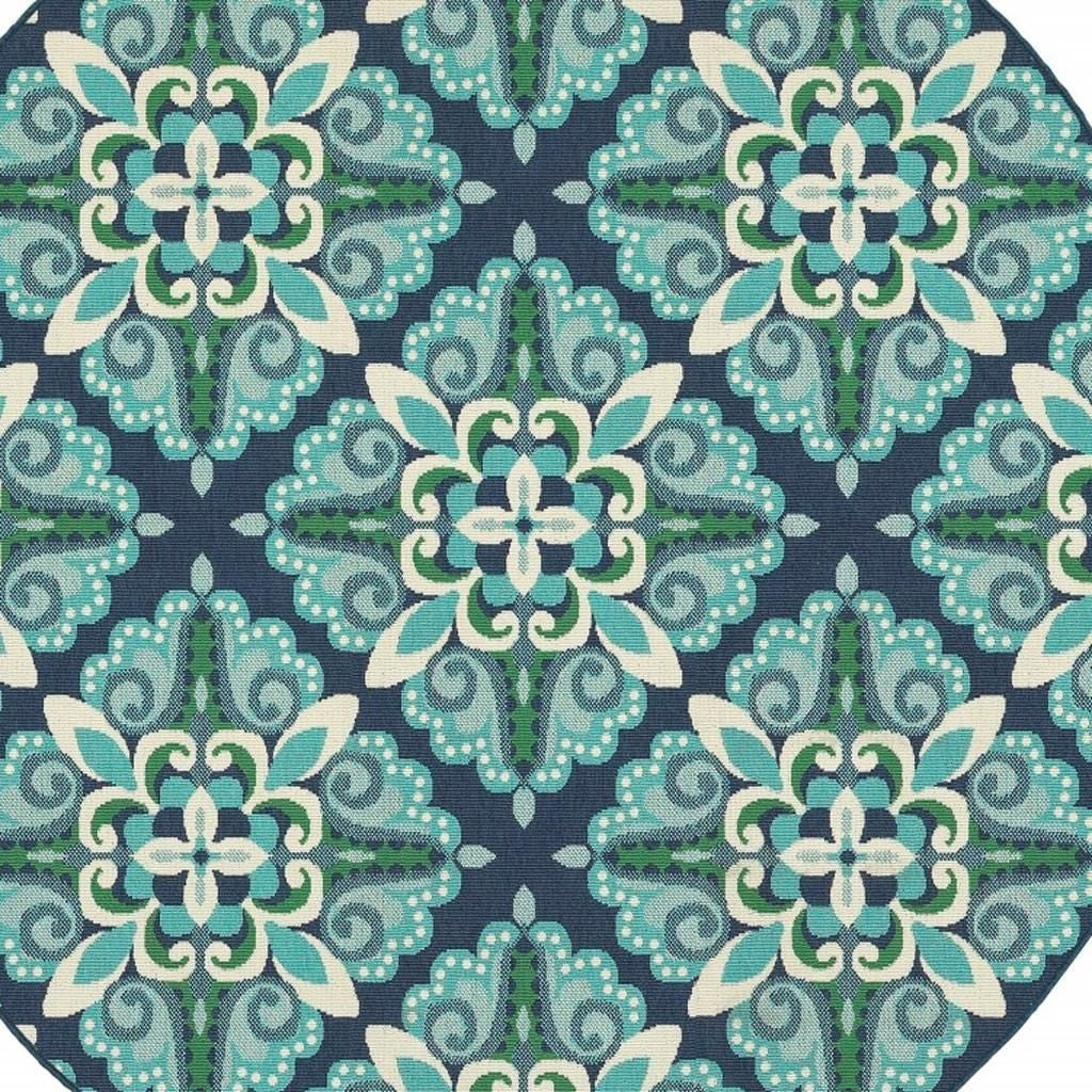 8' X 8' Blue And Green Round Indoor Outdoor Area Rug - Outdoor