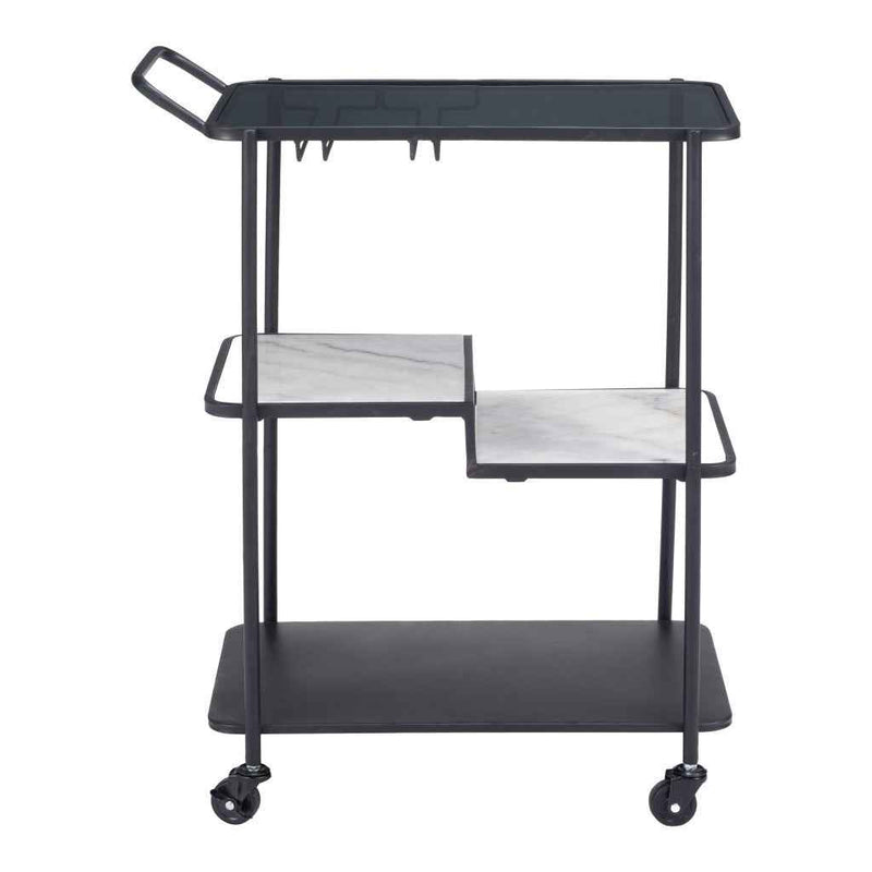 25" Black Steel Round Rolling Bar Cart