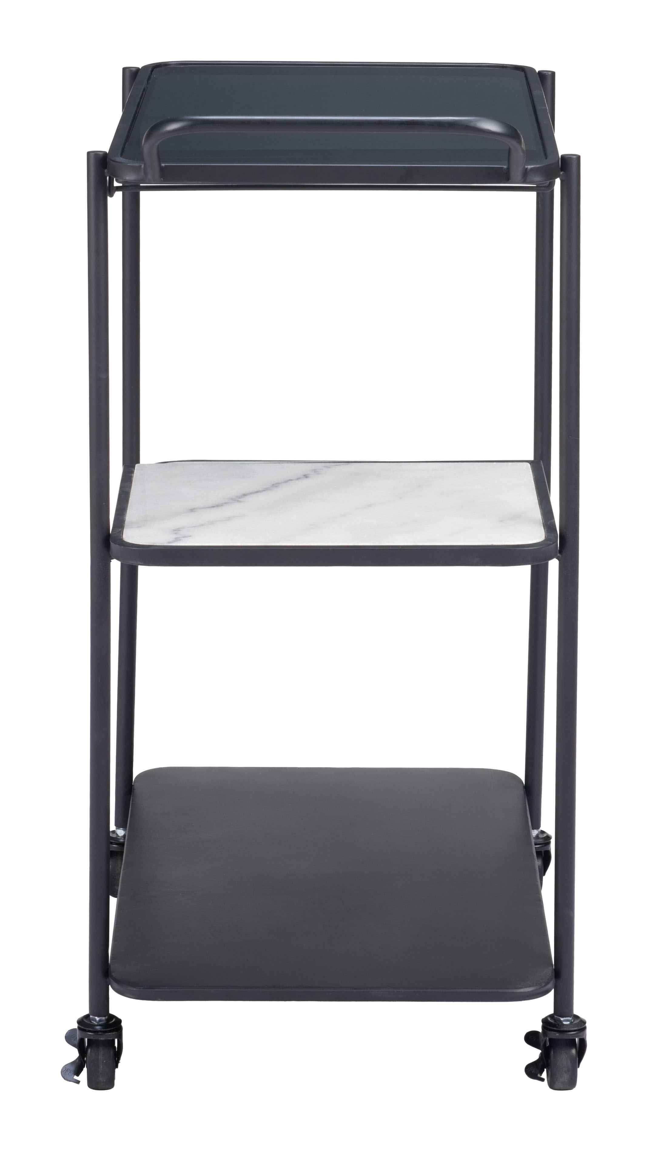 25" Black Steel Round Rolling Bar Cart