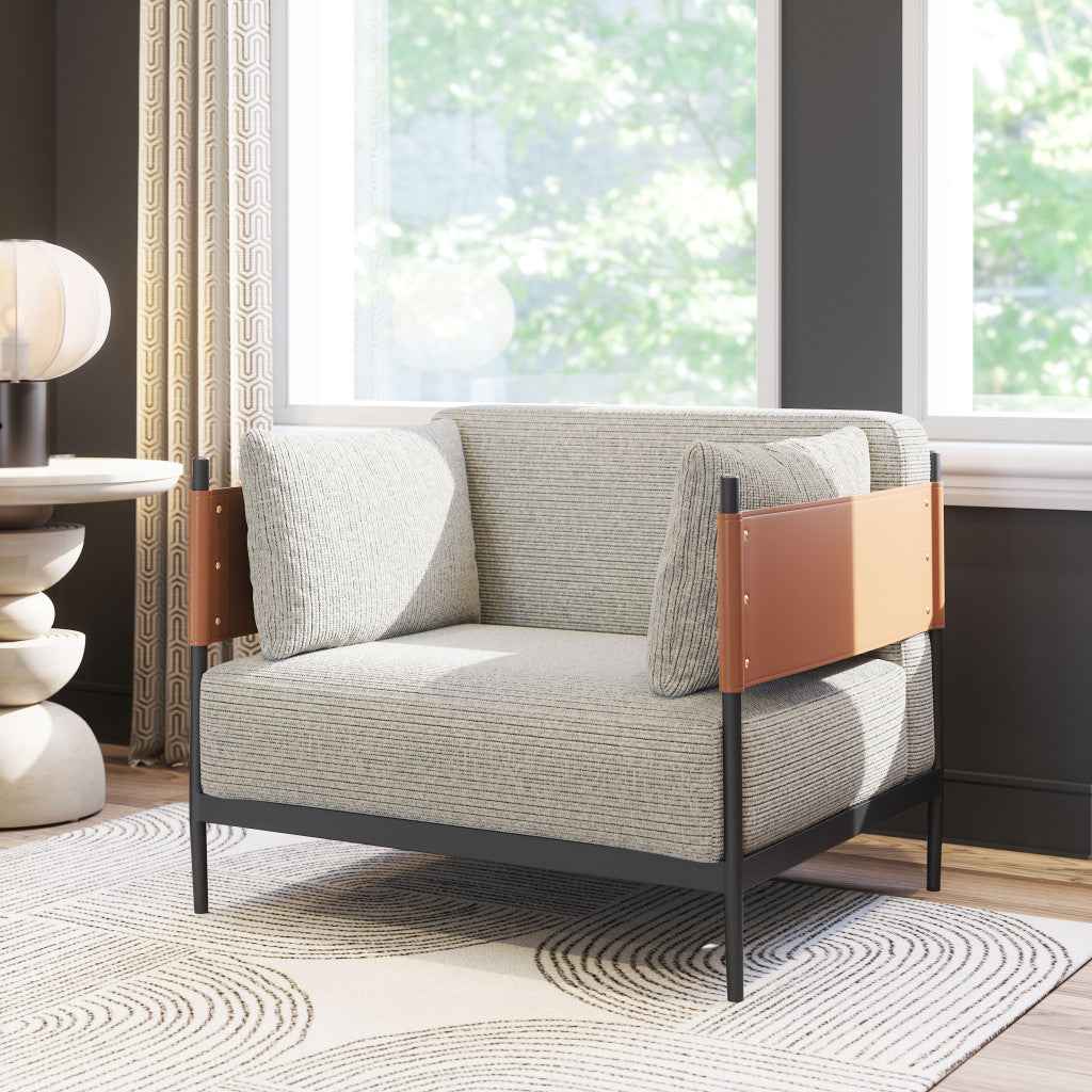 34" Gray Upholstered Arm Chair