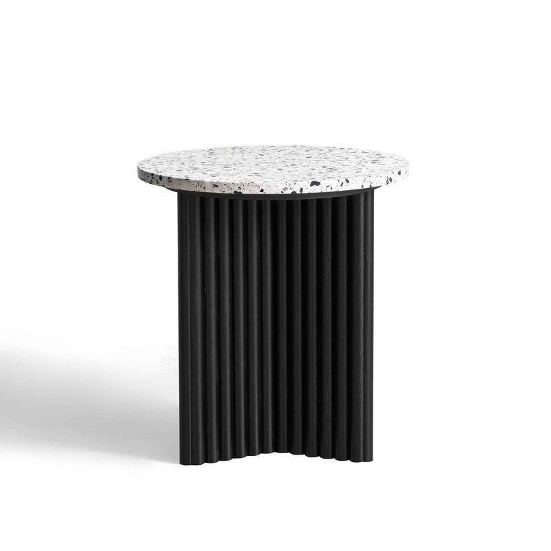 23" White and Black Faux Terrazzo and Wood Round Pedestal End Table