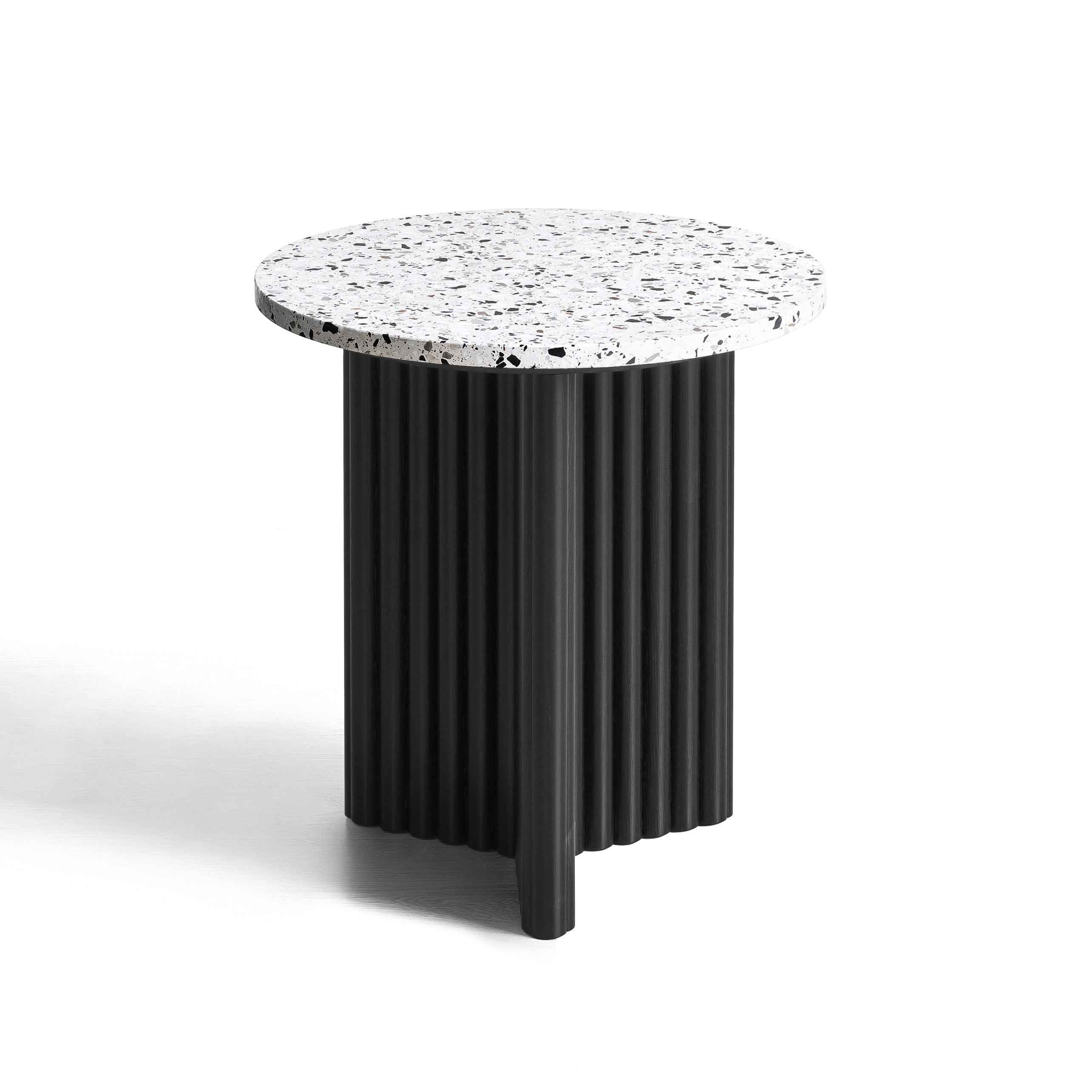 23" White and Black Faux Terrazzo and Wood Round Pedestal End Table