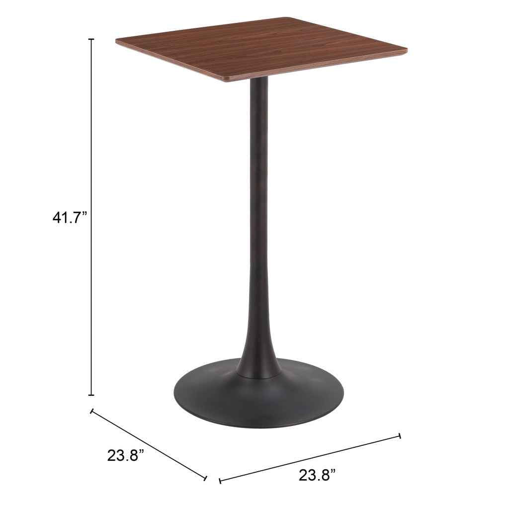 24" Brown Wood Square Bar Table