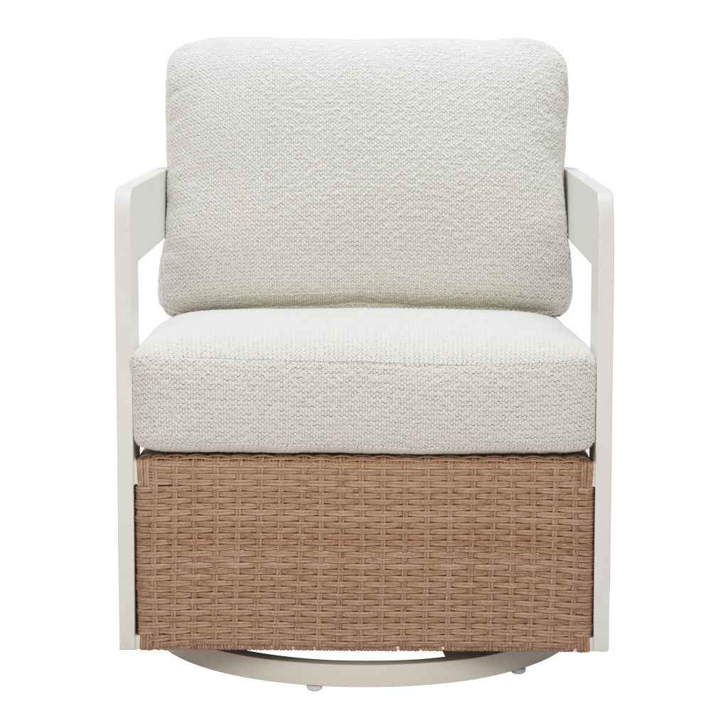 26" White Upholstered Swivel Arm Chair