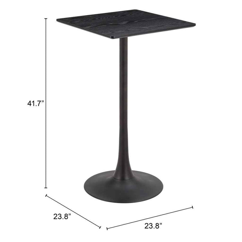 24" Black Wood Square Bar Table