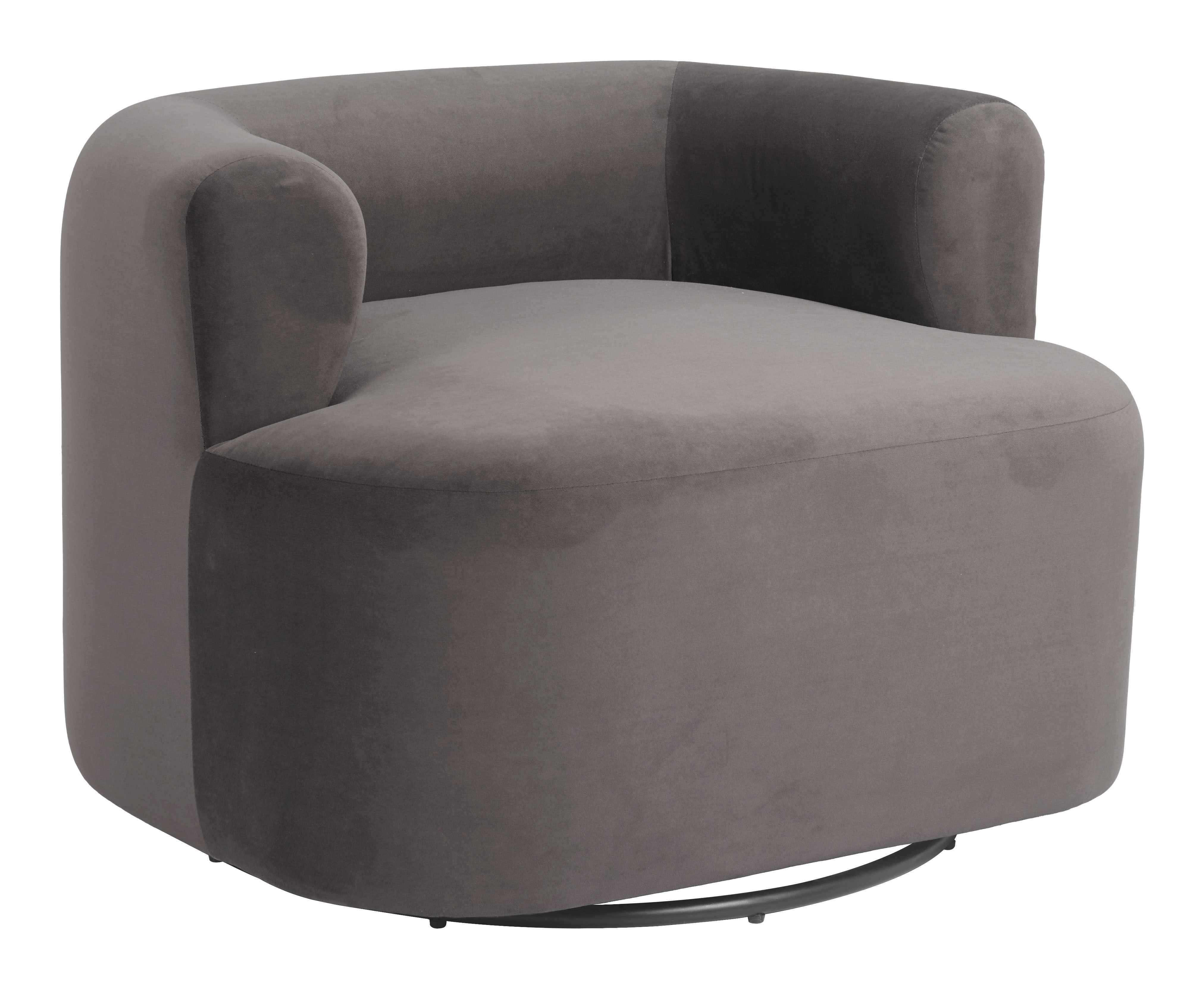 35" Gray Upholstered Swivel Arm Chair