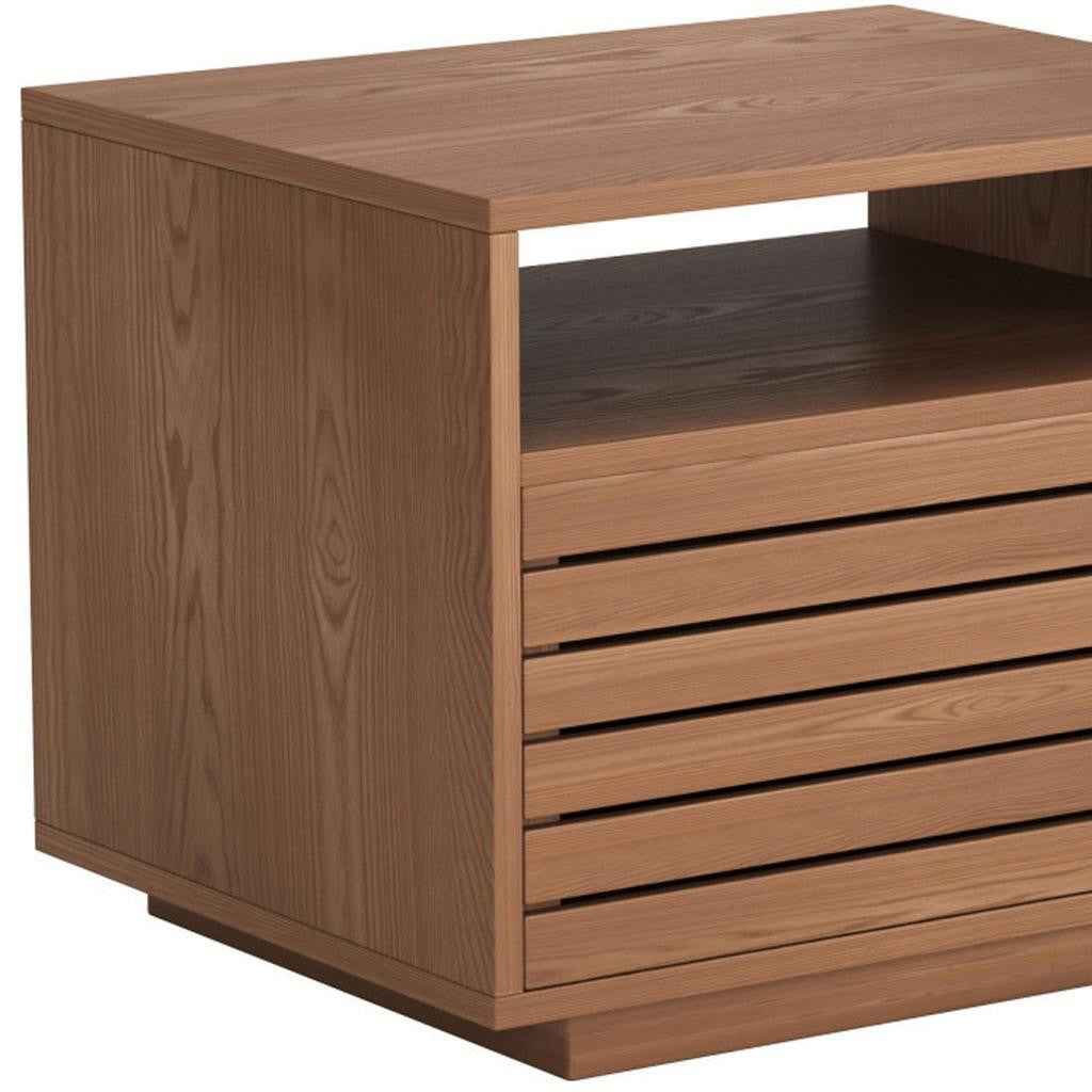 16" Brown Solid Wood Pedestal End Table With Drawer