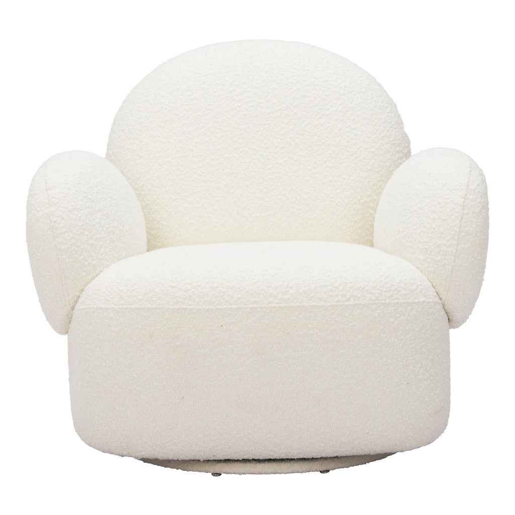 35" White Upholstered Swivel Arm Chair