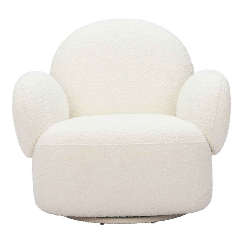 35" White Upholstered Swivel Arm Chair
