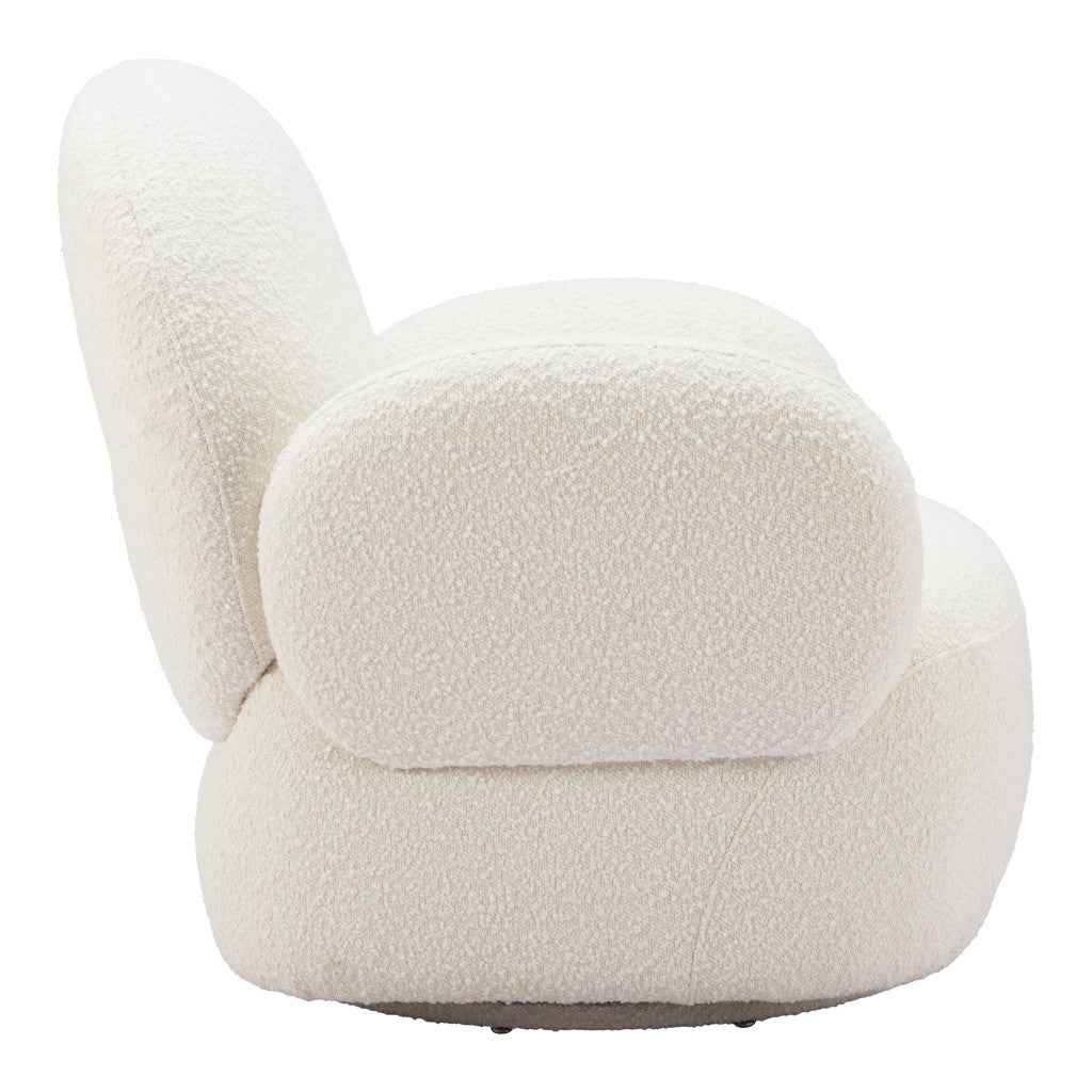 35" White Upholstered Swivel Arm Chair