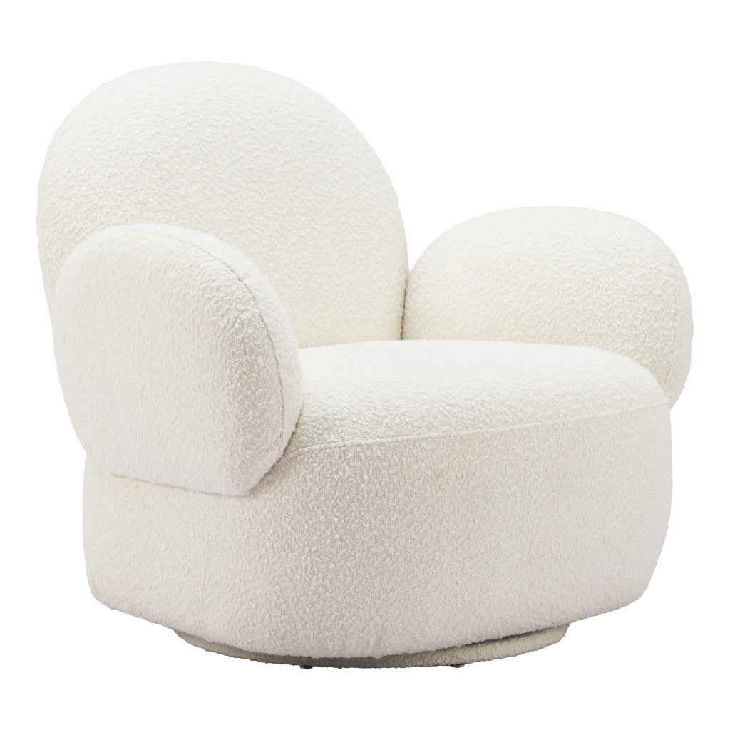 35" White Upholstered Swivel Arm Chair