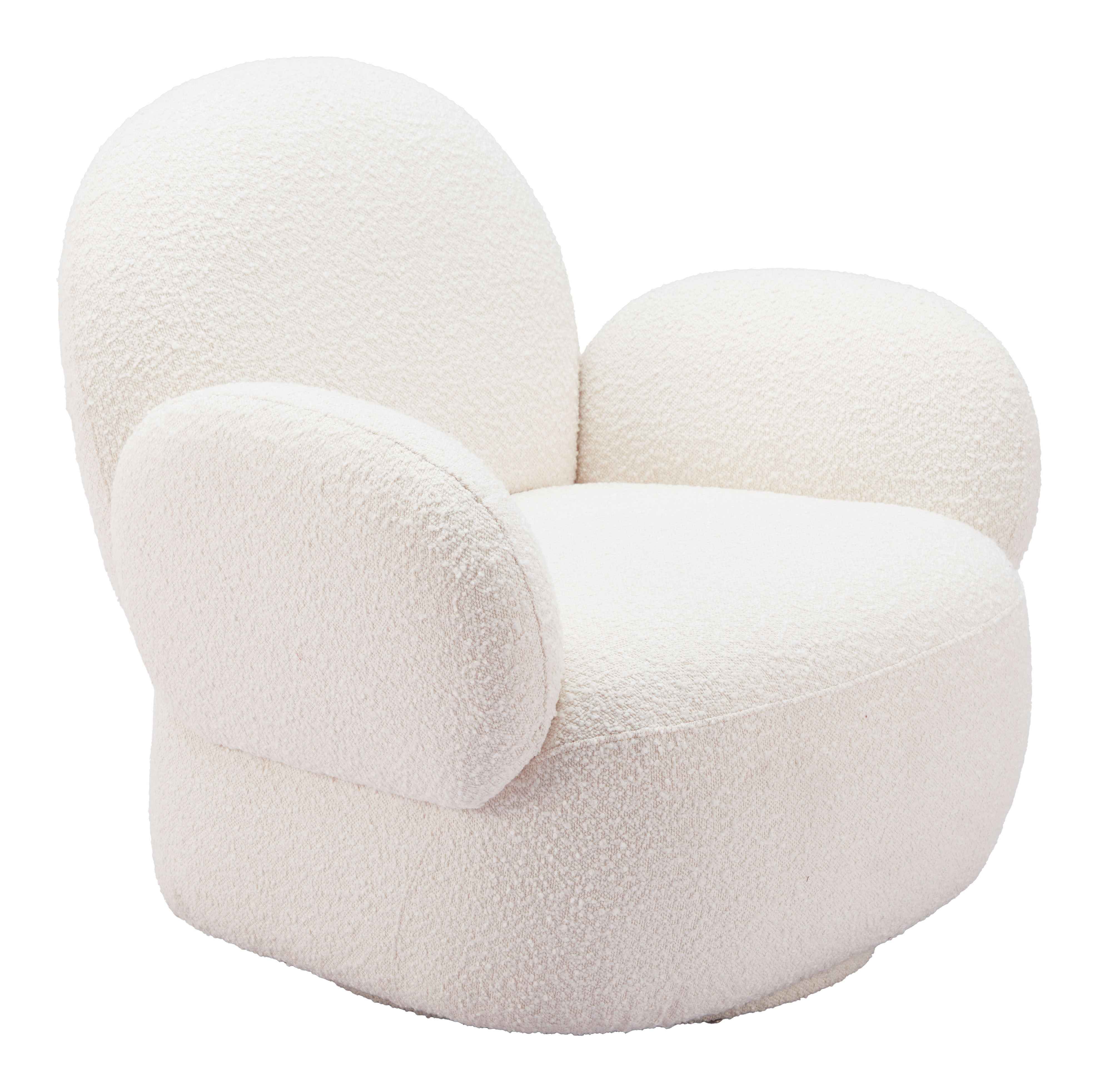35" White Upholstered Swivel Arm Chair