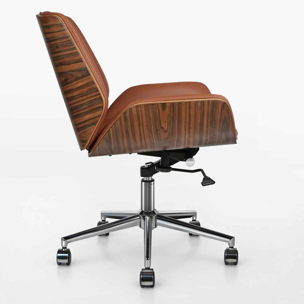 Brown Rosewood and Silver Adjustable Height Swivel Rolling Conference Office Chair