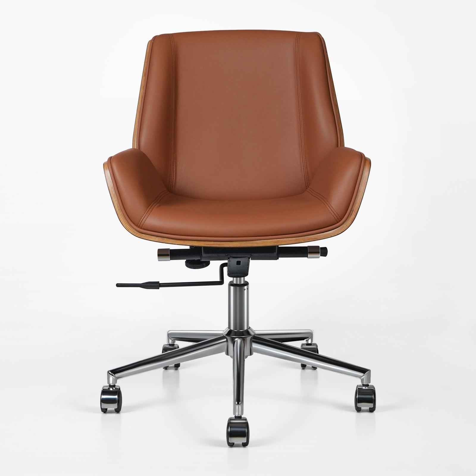 Brown Rosewood and Silver Adjustable Height Swivel Rolling Conference Office Chair