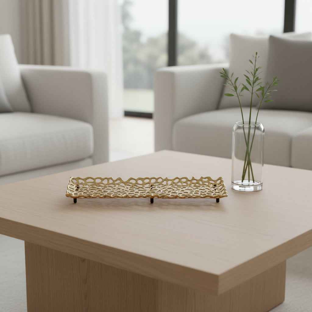 28" Gold Metal Abstract Coral Tray