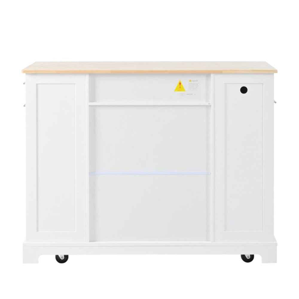 49" White Wood Rolling Kitchen Island With Storage