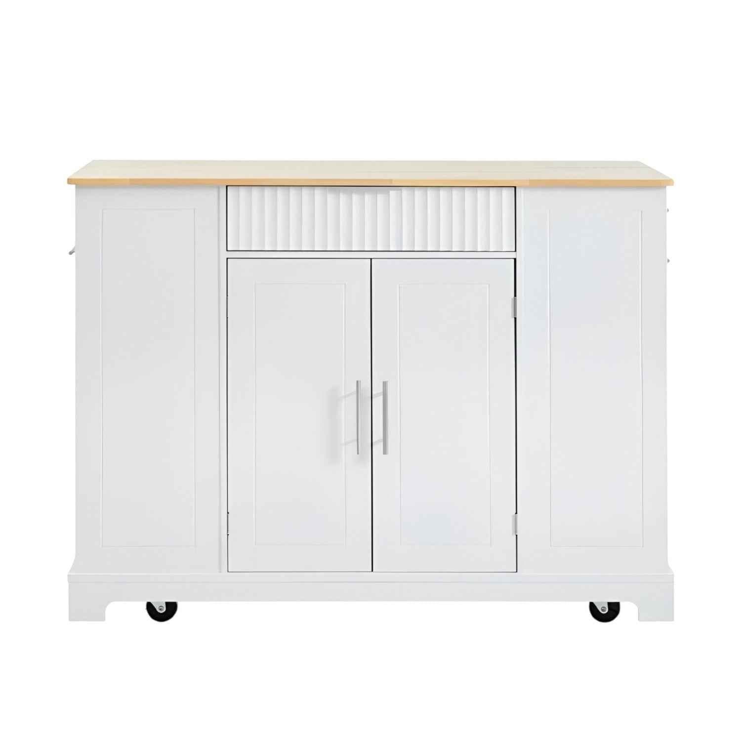 49" White Wood Rolling Kitchen Island With Storage
