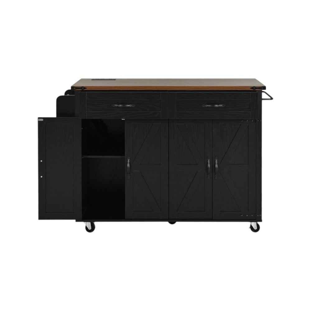 54" Black Wood Rolling Kitchen Island