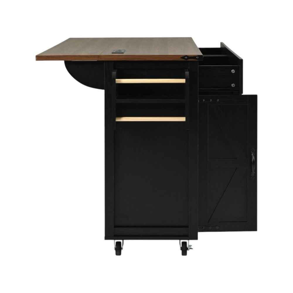 54" Black Wood Rolling Kitchen Island