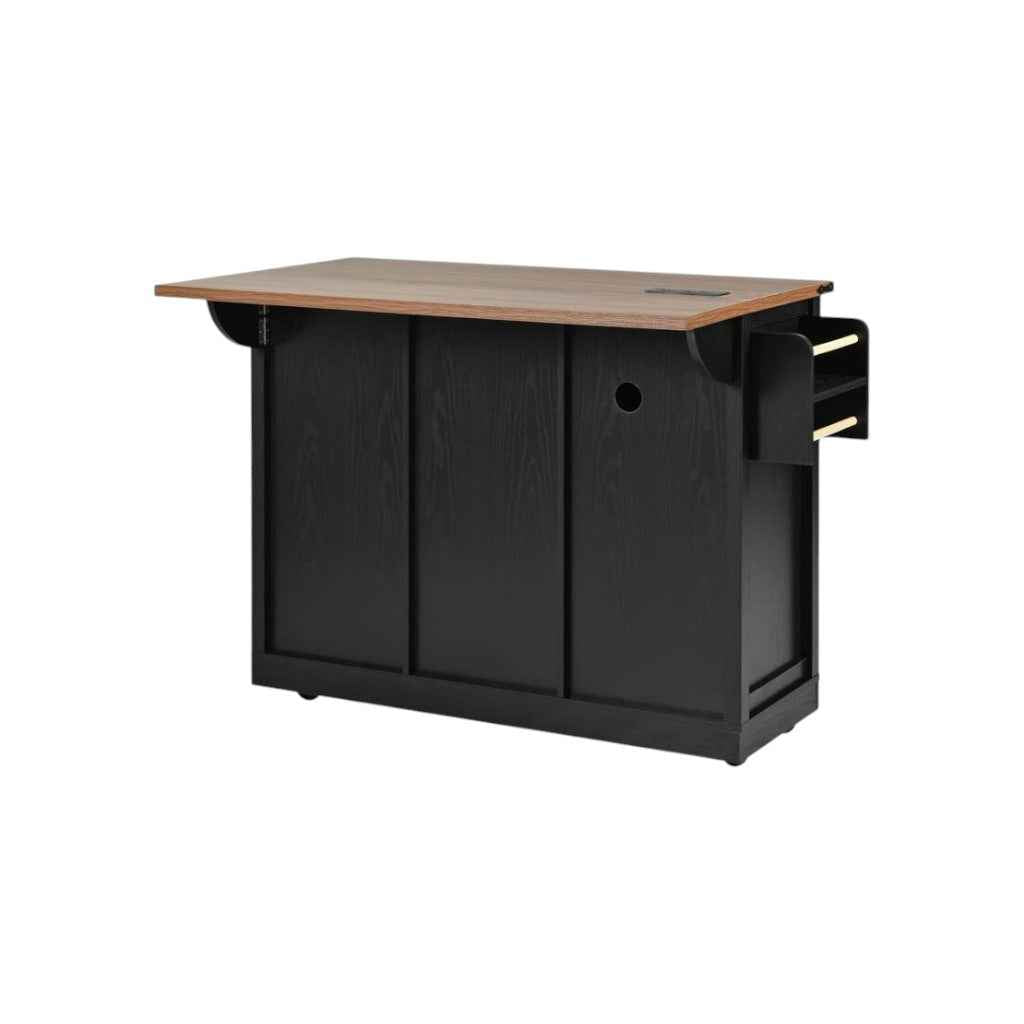 54" Black Wood Rolling Kitchen Island