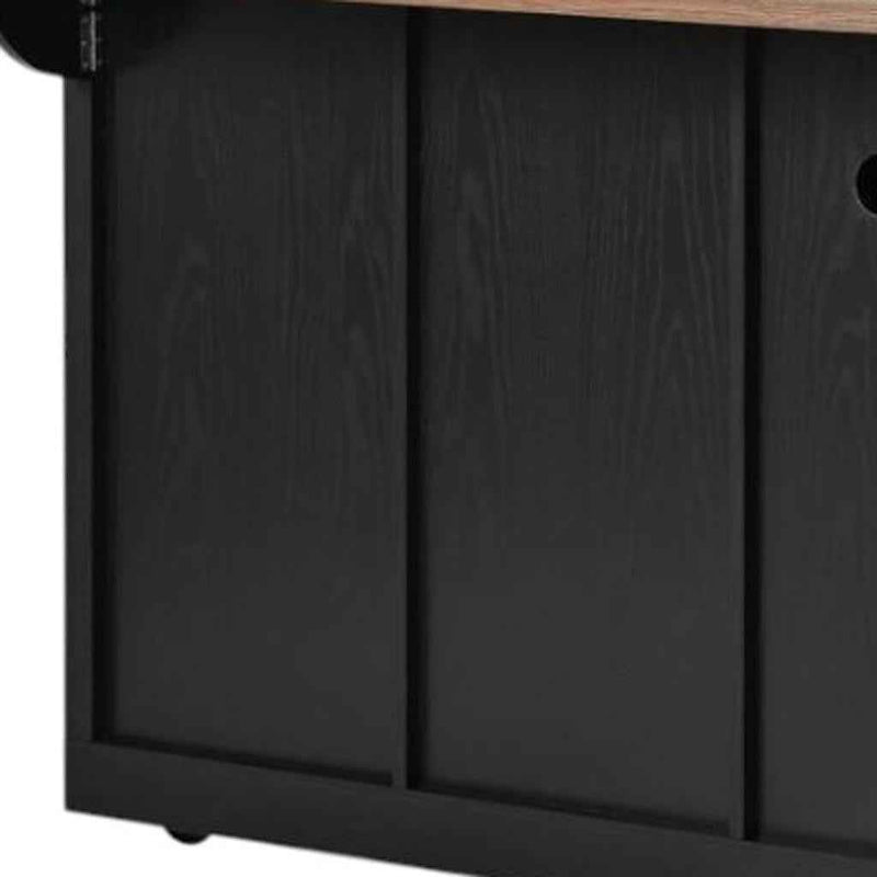 54" Black Wood Rolling Kitchen Island