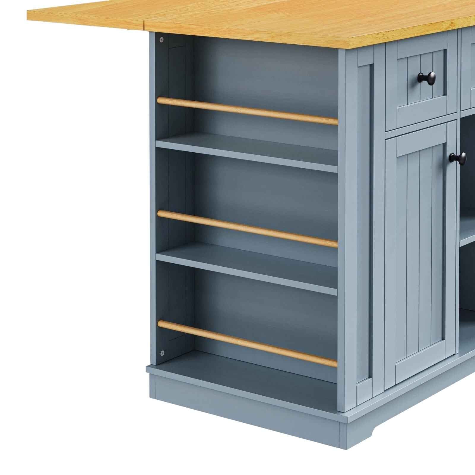 53" Light Blue Wood Rolling Kitchen Island With Storage