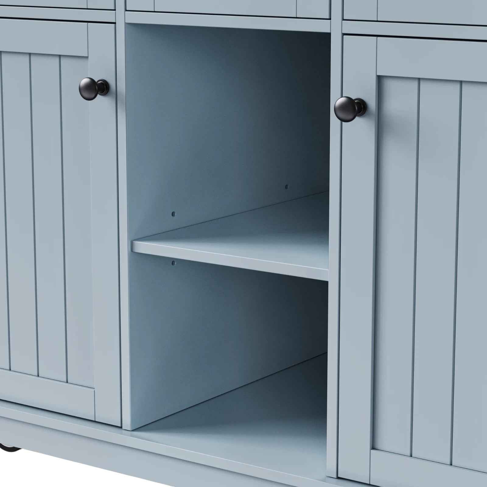53" Light Blue Wood Rolling Kitchen Island With Storage