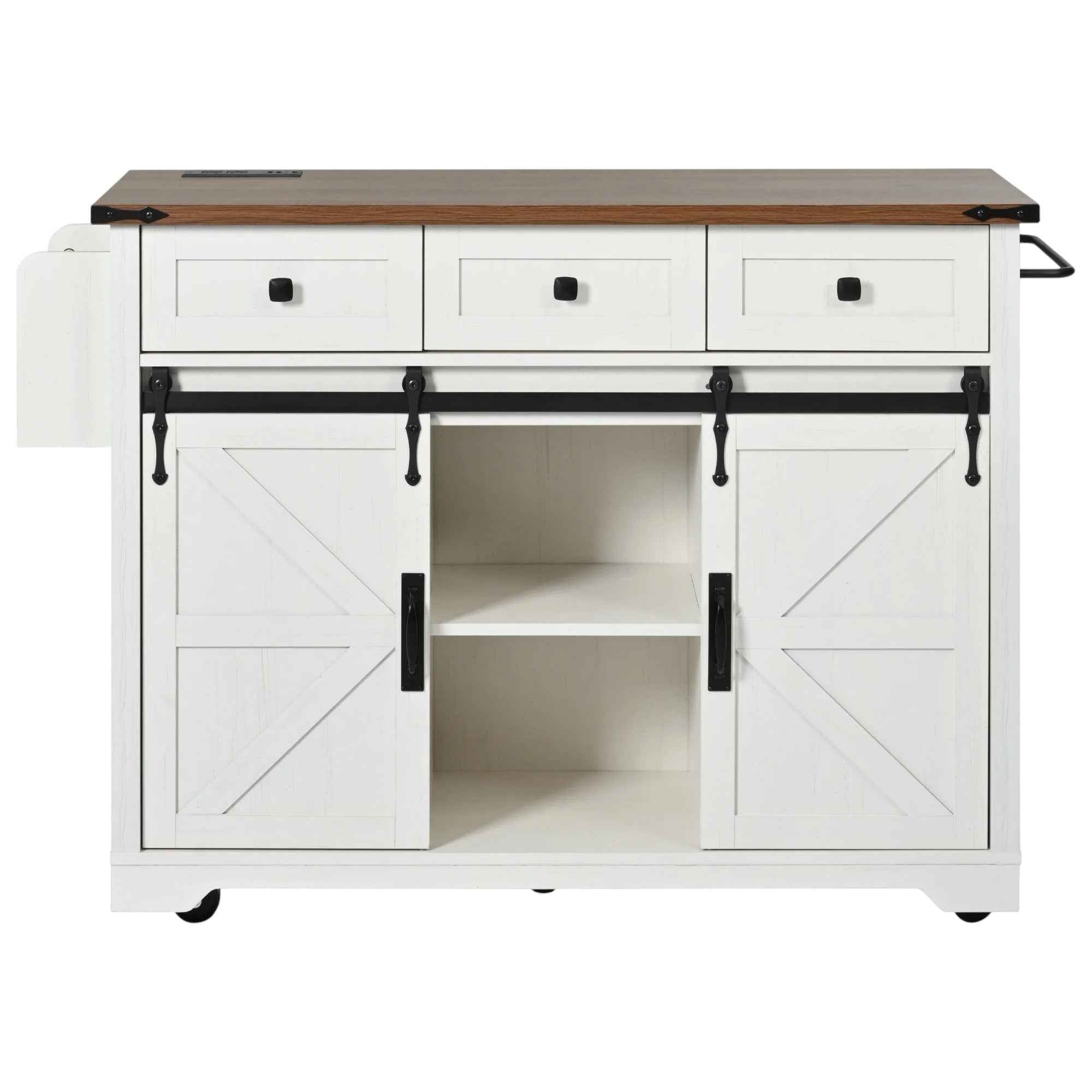 54" White Wood Rolling Kitchen Island