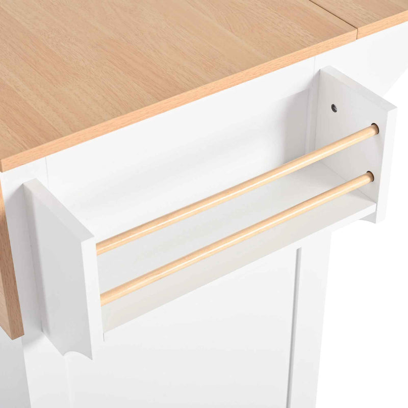 56" White Wood Rolling Kitchen Island With Storage