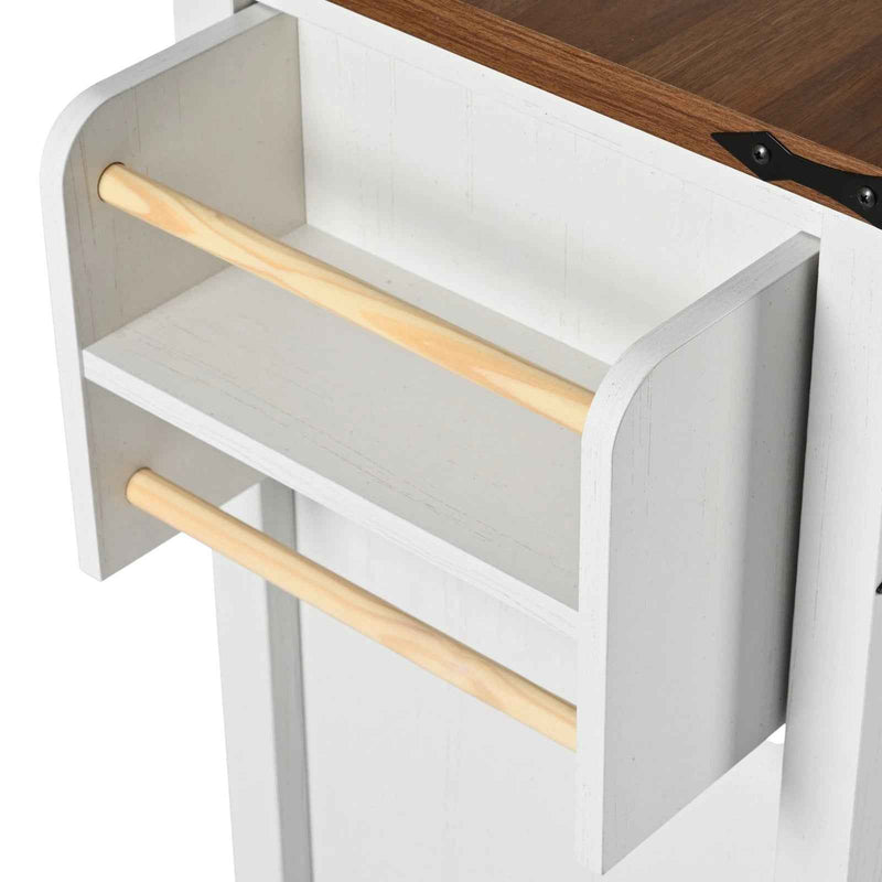 54" White Wood Rolling Kitchen Island