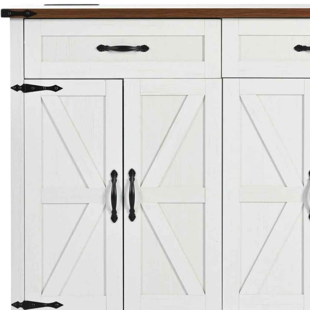 54" White Wood Rolling Kitchen Island