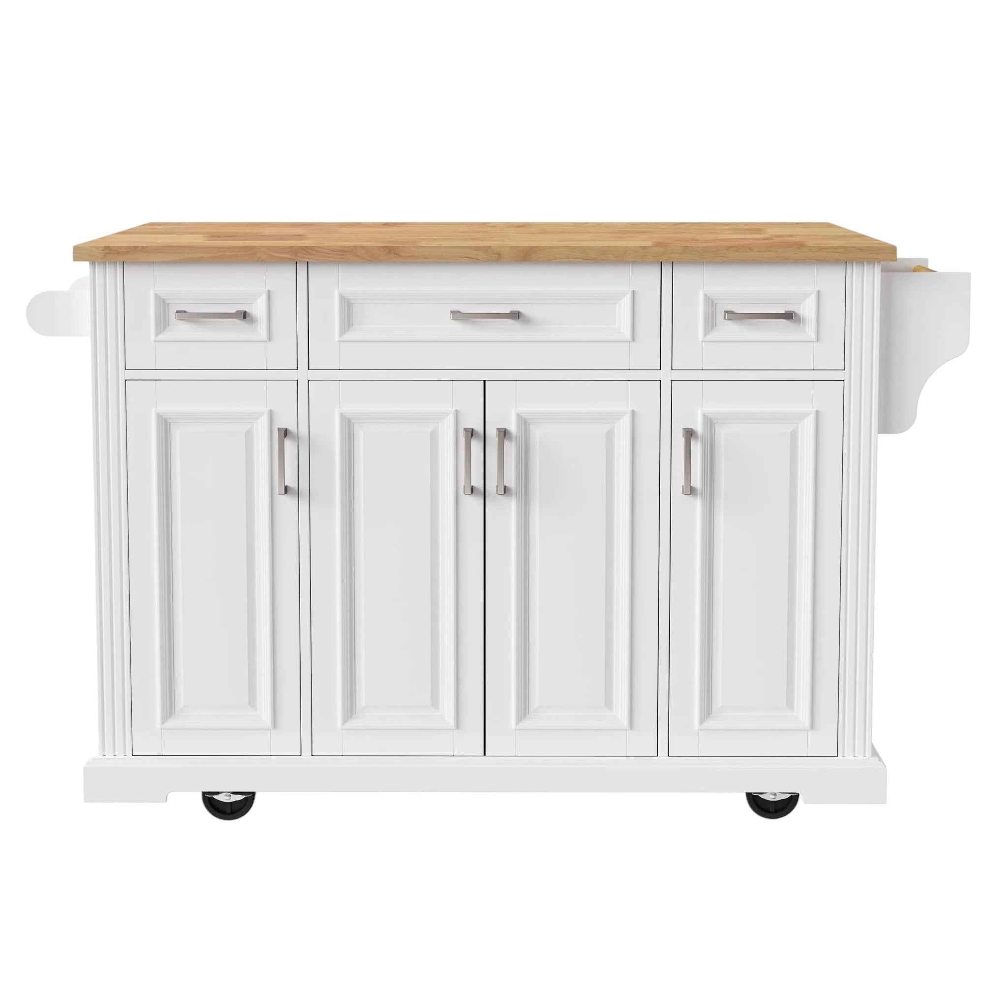 54" White Wood Rolling Kitchen Island With Storage