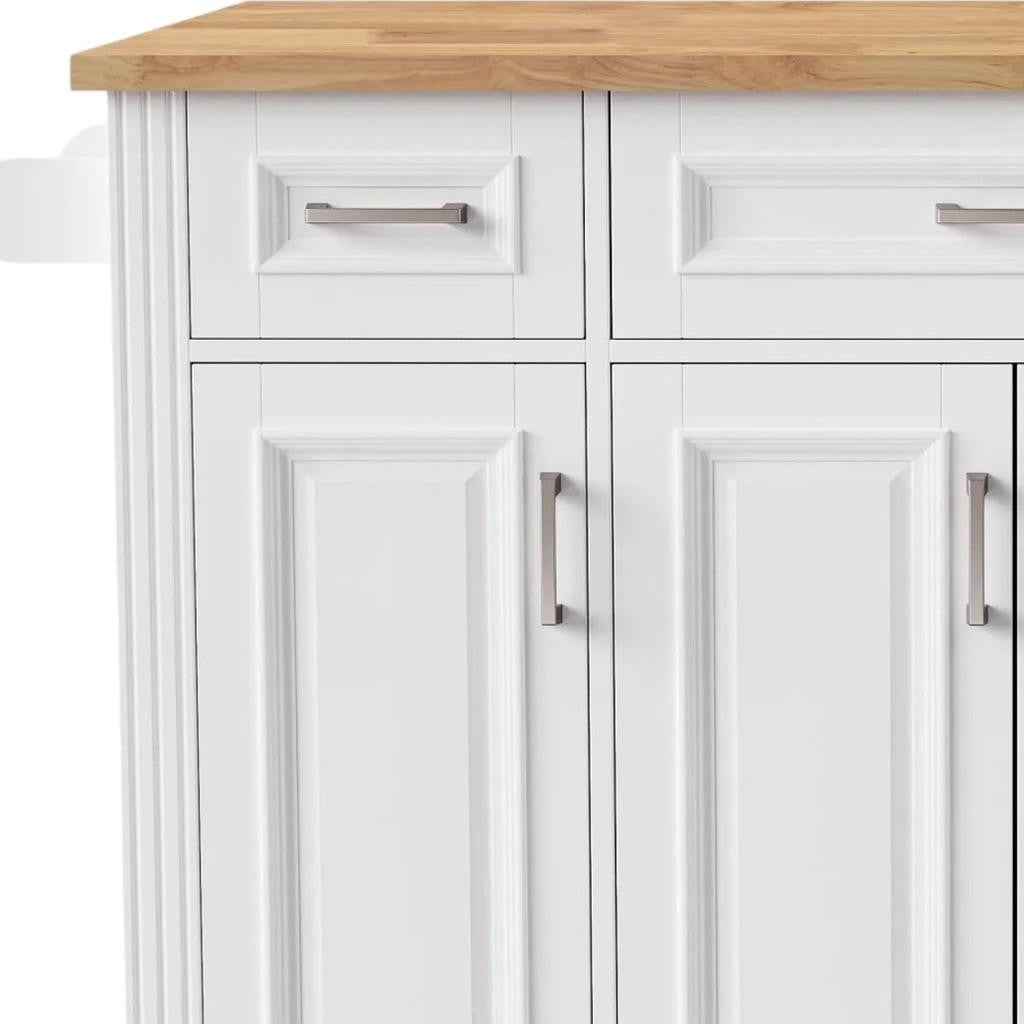 54" White Wood Rolling Kitchen Island With Storage