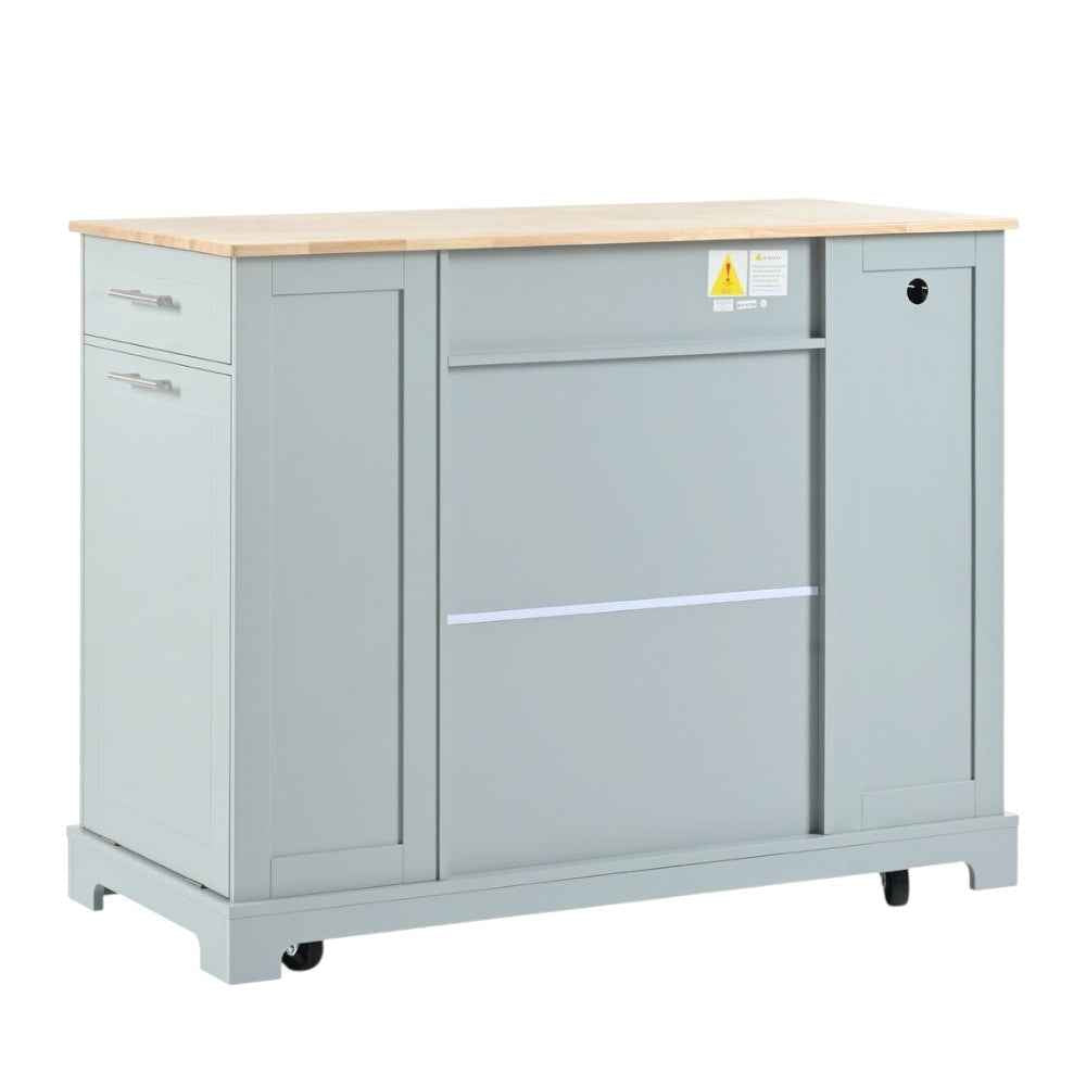 49" Light Blue Wood Rolling Kitchen Island With Storage