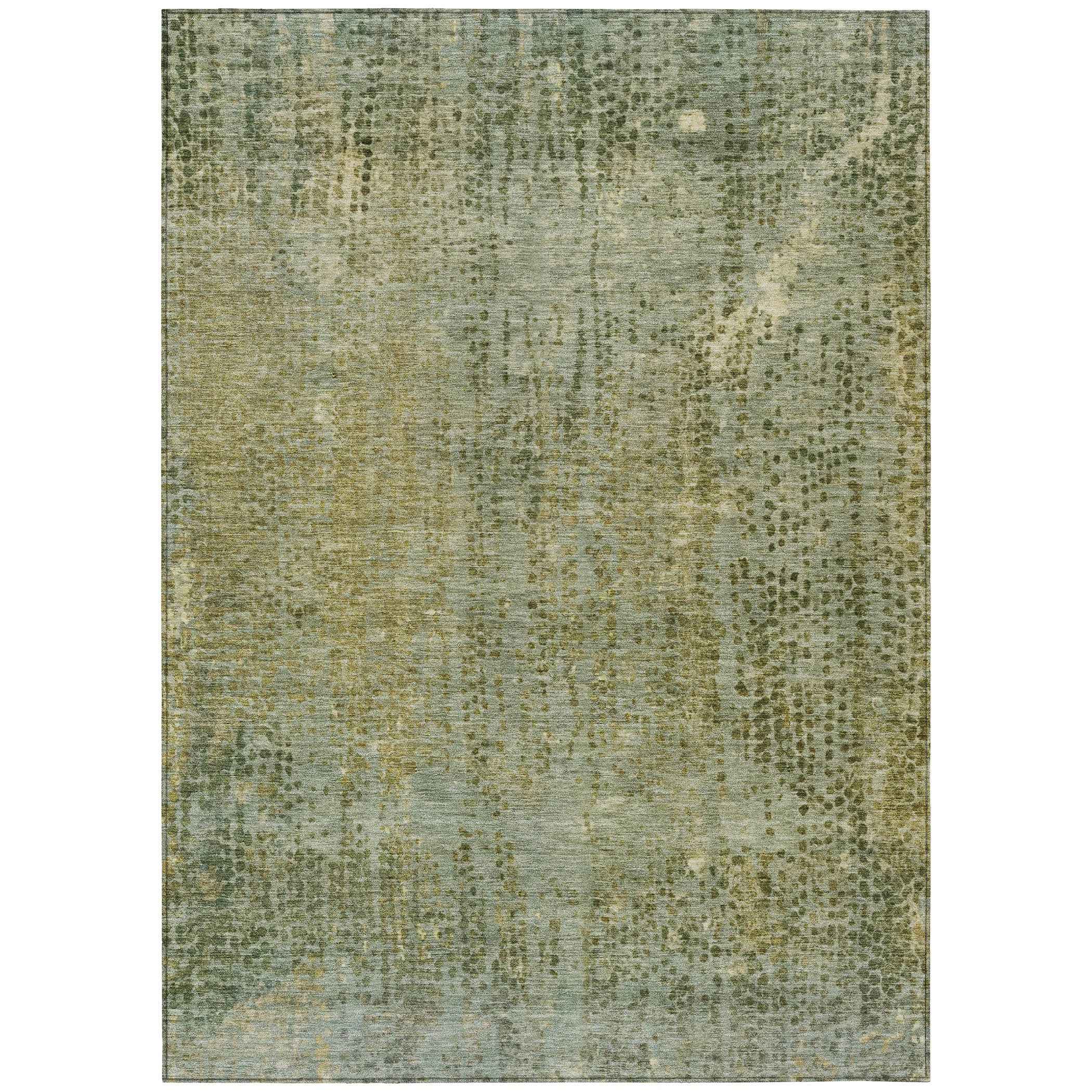 3' X 5' Green And Ivory Abstract Washable Indoor Outdoor Area Rug