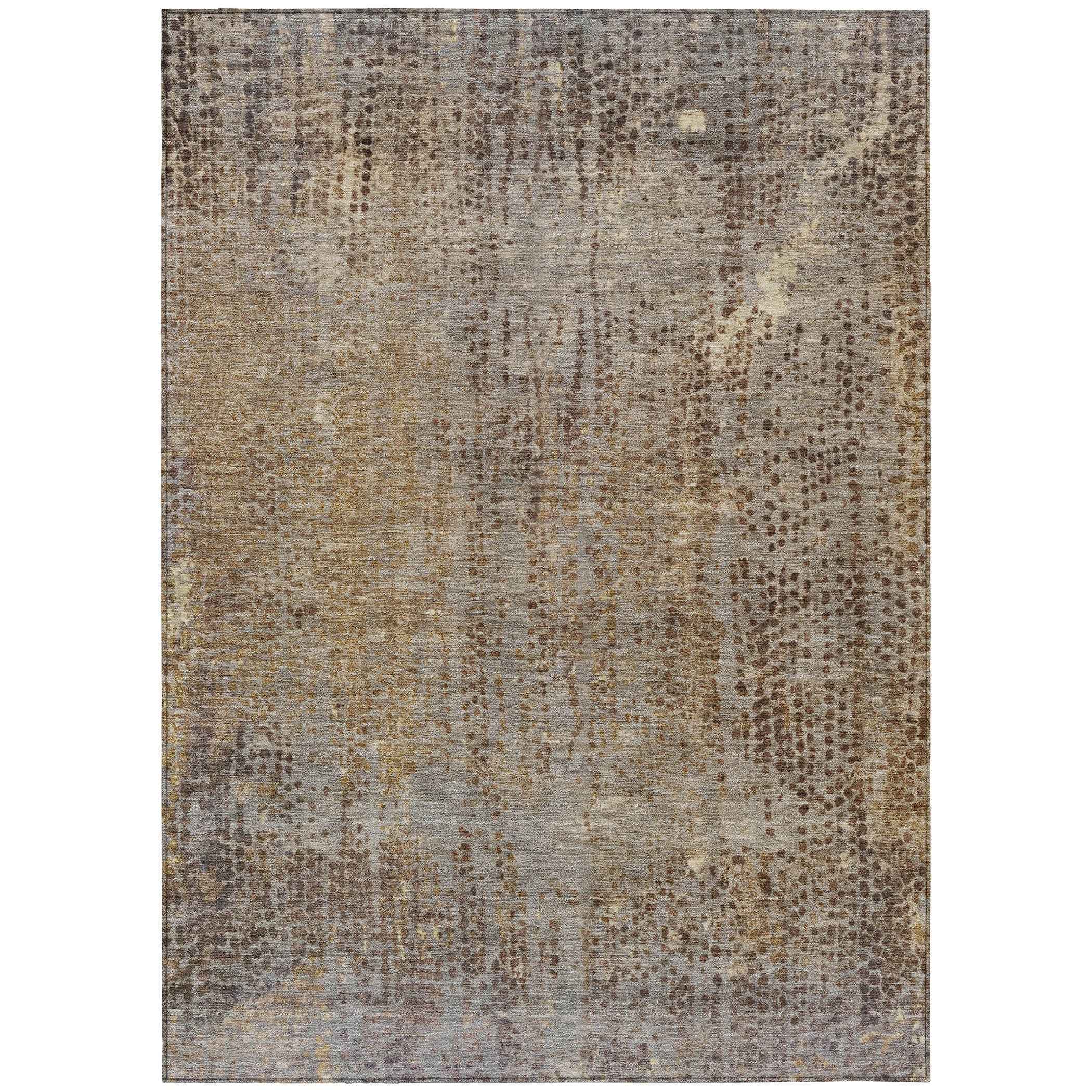 9' X 12' Brown And Ivory Abstract Washable Indoor Outdoor Area Rug