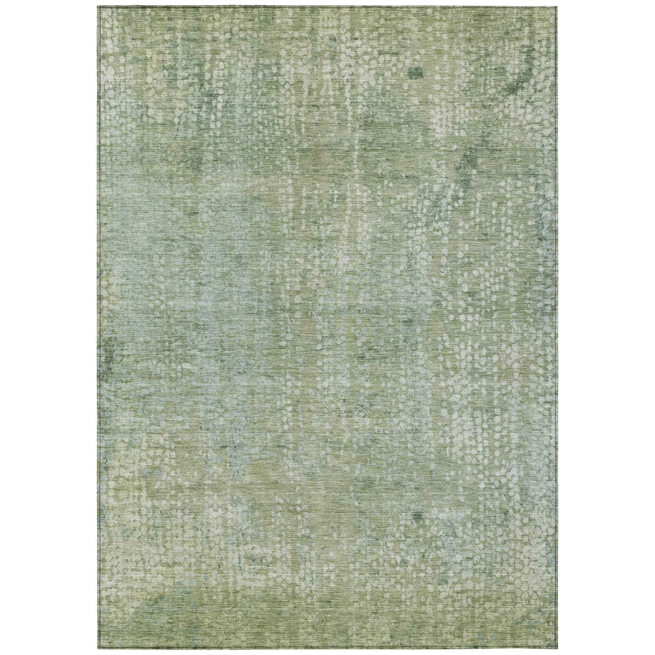 8' X 10' Green And Ivory Abstract Washable Indoor Outdoor Area Rug