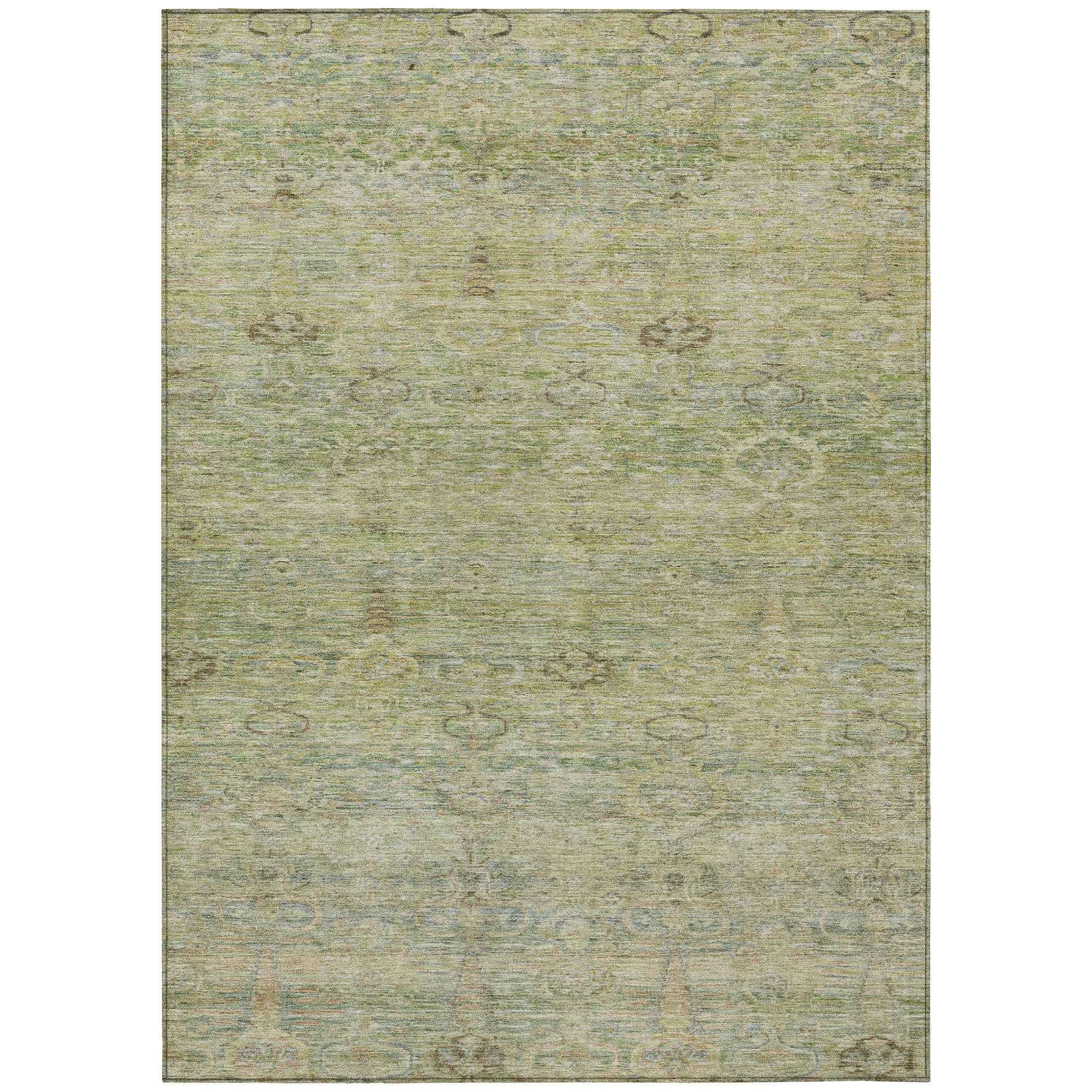 3' X 5' Green And Gold Oriental Washable Indoor Outdoor Area Rug