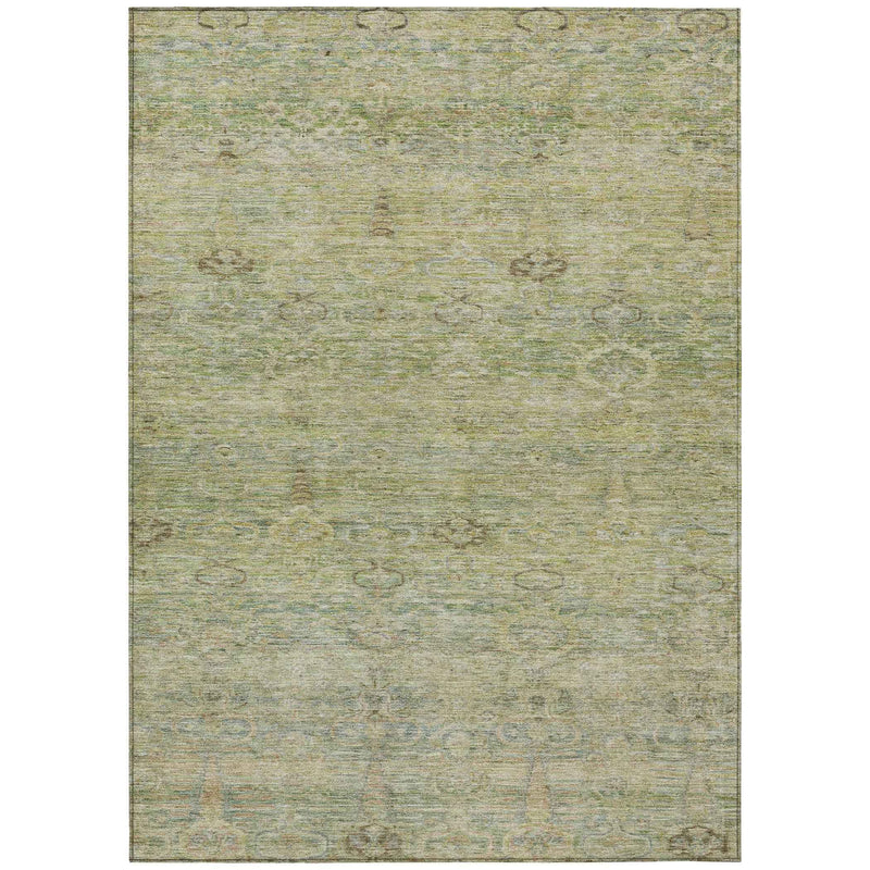 3' X 5' Green And Gold Oriental Washable Indoor Outdoor Area Rug