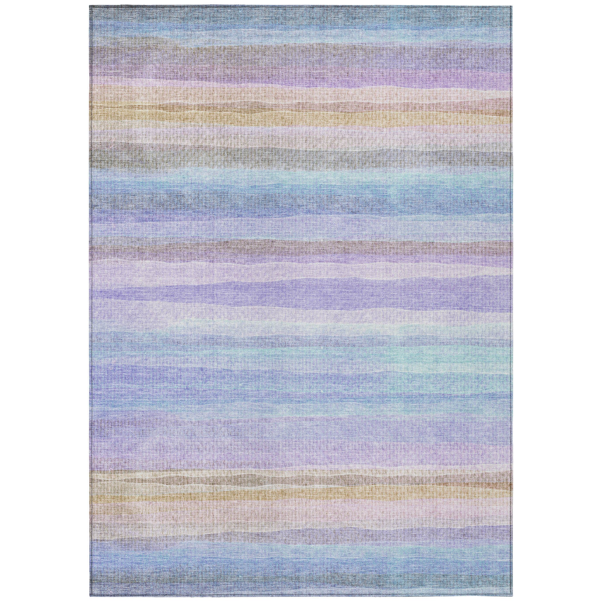 3' X 5' Lavender Sky Blue And Beige Striped Washable Indoor Outdoor Area Rug - Sports & Outdoor