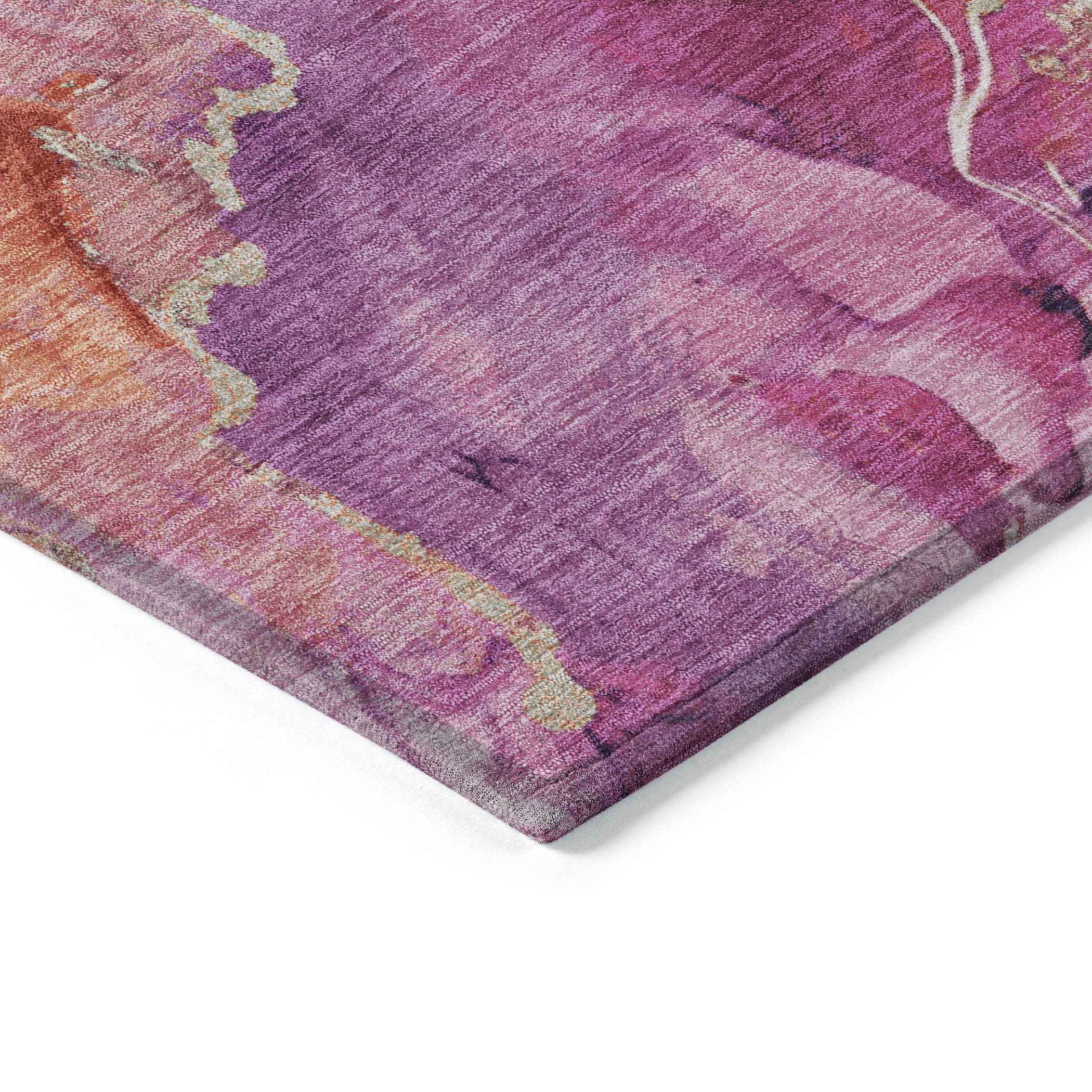 8' Ruby Red And Purple Round Abstract Washable Indoor Outdoor Area Rug