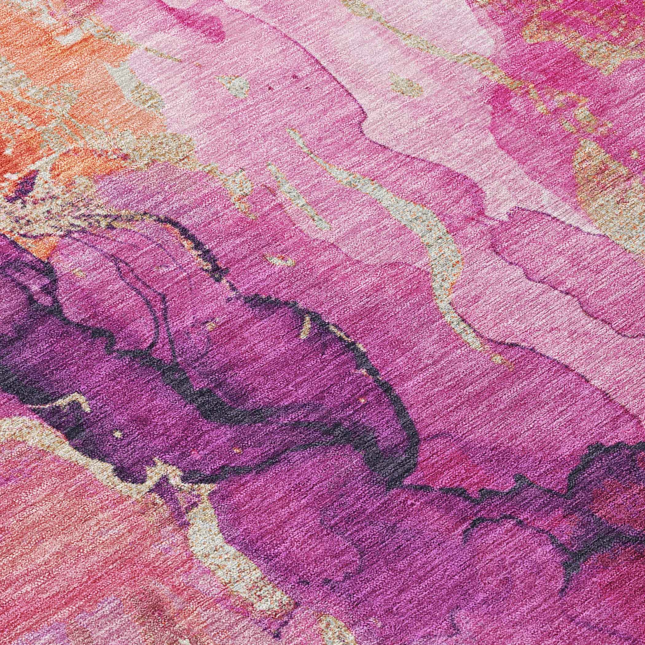 8' Ruby Red And Purple Round Abstract Washable Indoor Outdoor Area Rug