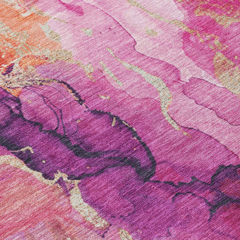 8' Ruby Red And Purple Round Abstract Washable Indoor Outdoor Area Rug