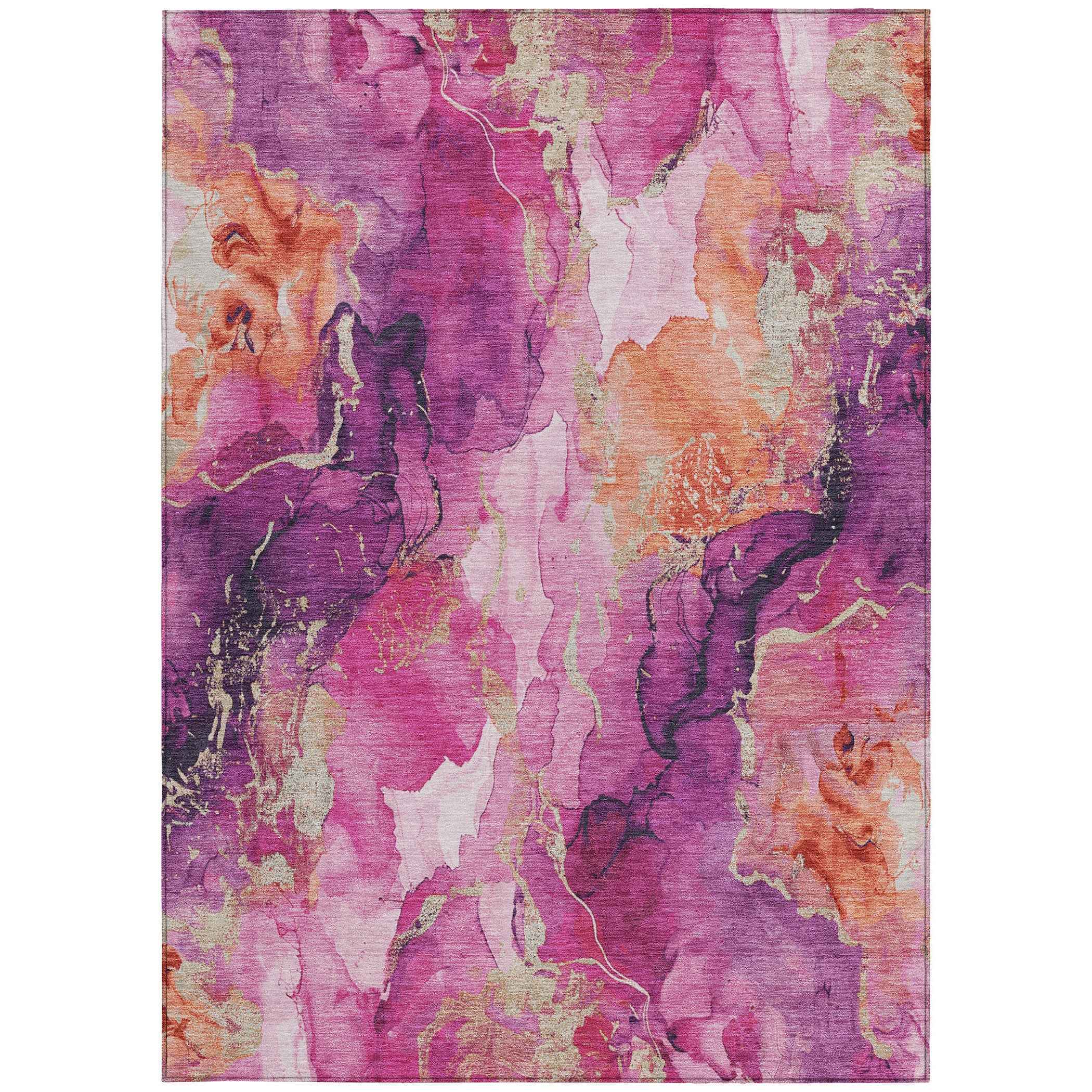 5' X 8' Ruby Red And Purple Abstract Washable Indoor Outdoor Area Rug
