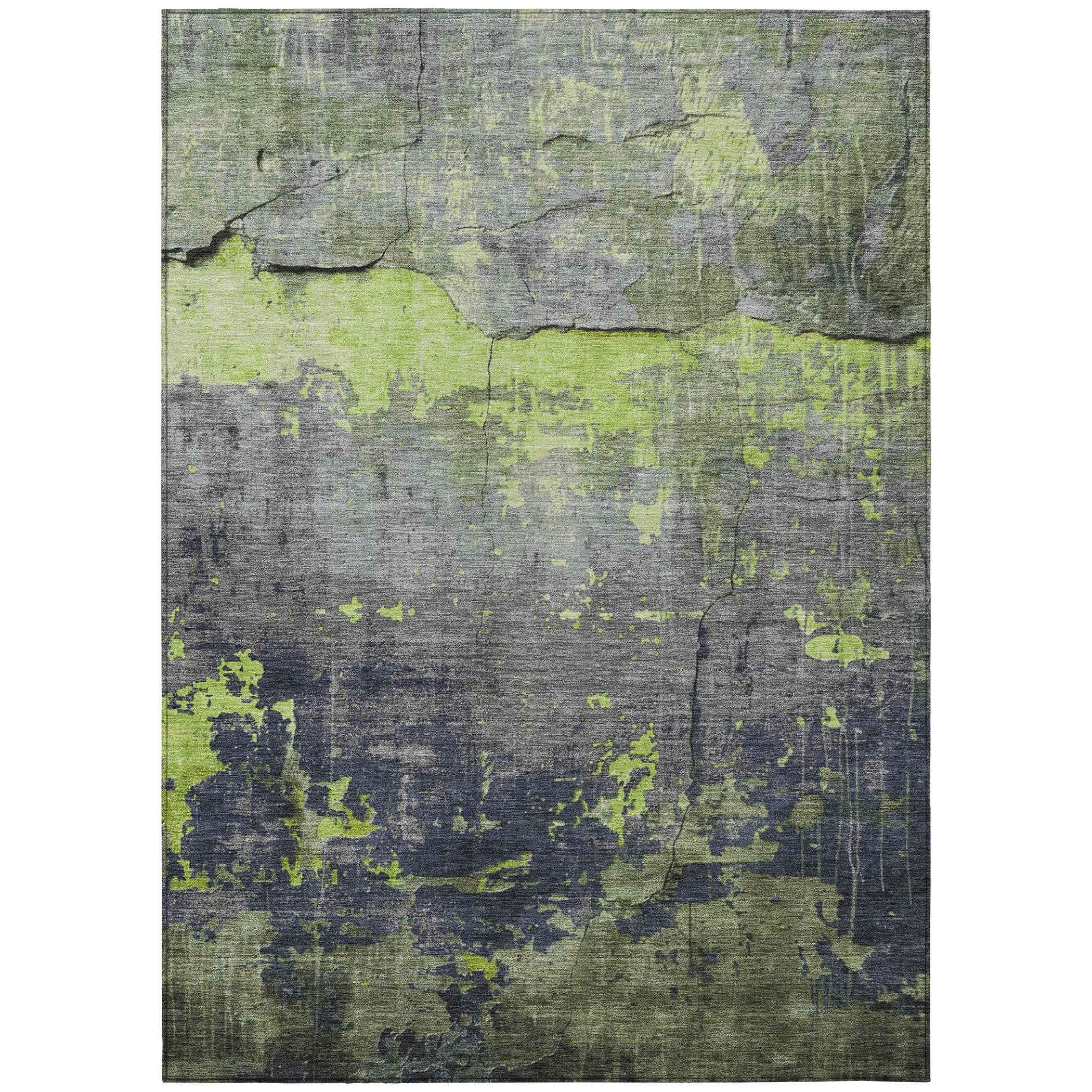 8' X 10' Lime Green Gray And Silver Abstract Washable Indoor Outdoor Area Rug