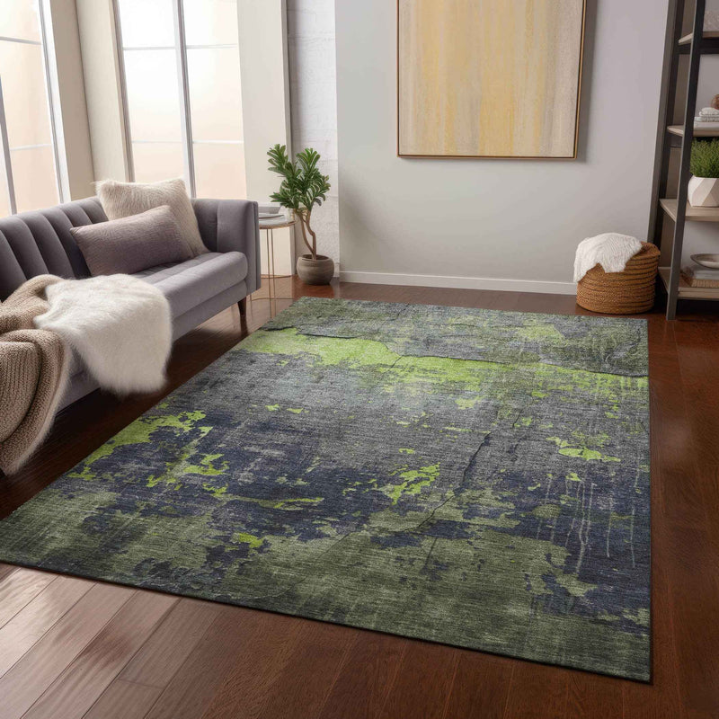5' X 8' Lime Green Gray And Silver Abstract Washable Indoor Outdoor Area Rug