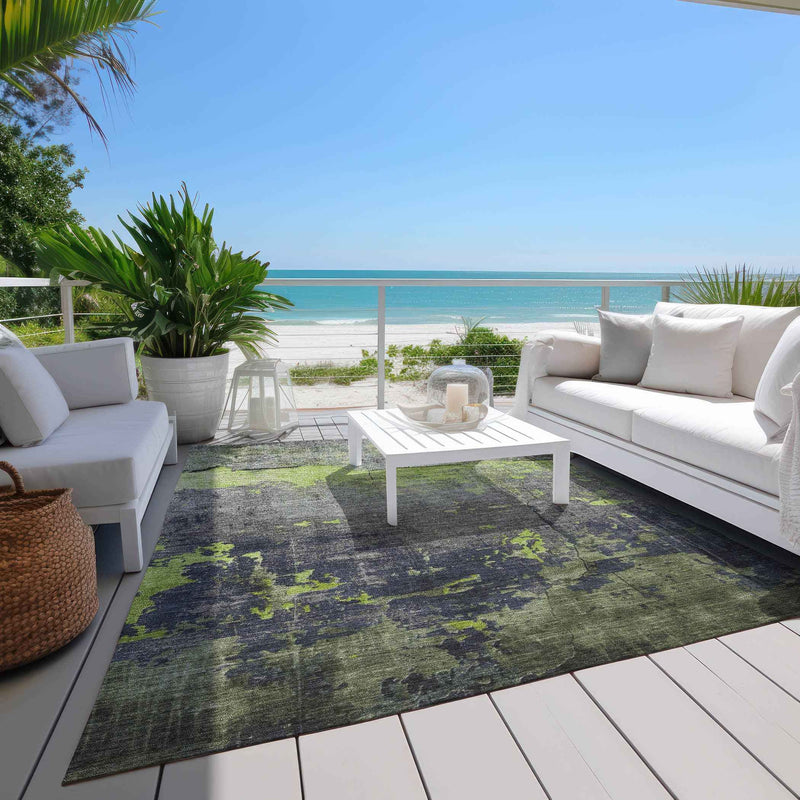 5' X 8' Lime Green Gray And Silver Abstract Washable Indoor Outdoor Area Rug