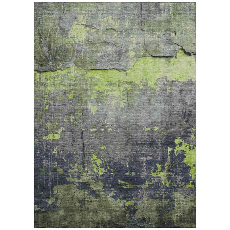5' X 8' Lime Green Gray And Silver Abstract Washable Indoor Outdoor Area Rug