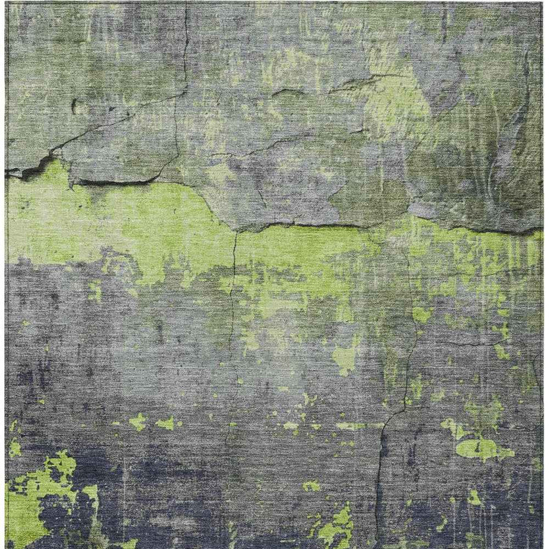3' X 5' Lime Green Gray And Silver Abstract Washable Indoor Outdoor Area Rug