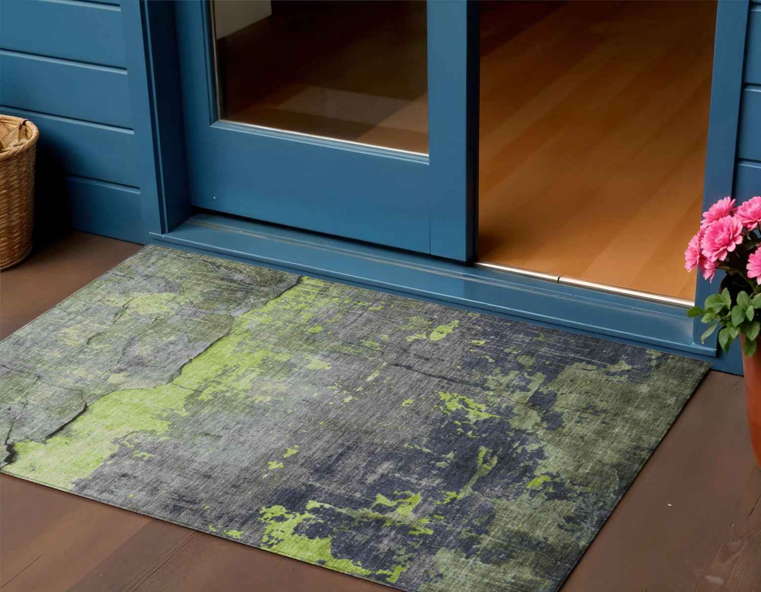 3' X 5' Lime Green Gray And Silver Abstract Washable Indoor Outdoor Area Rug